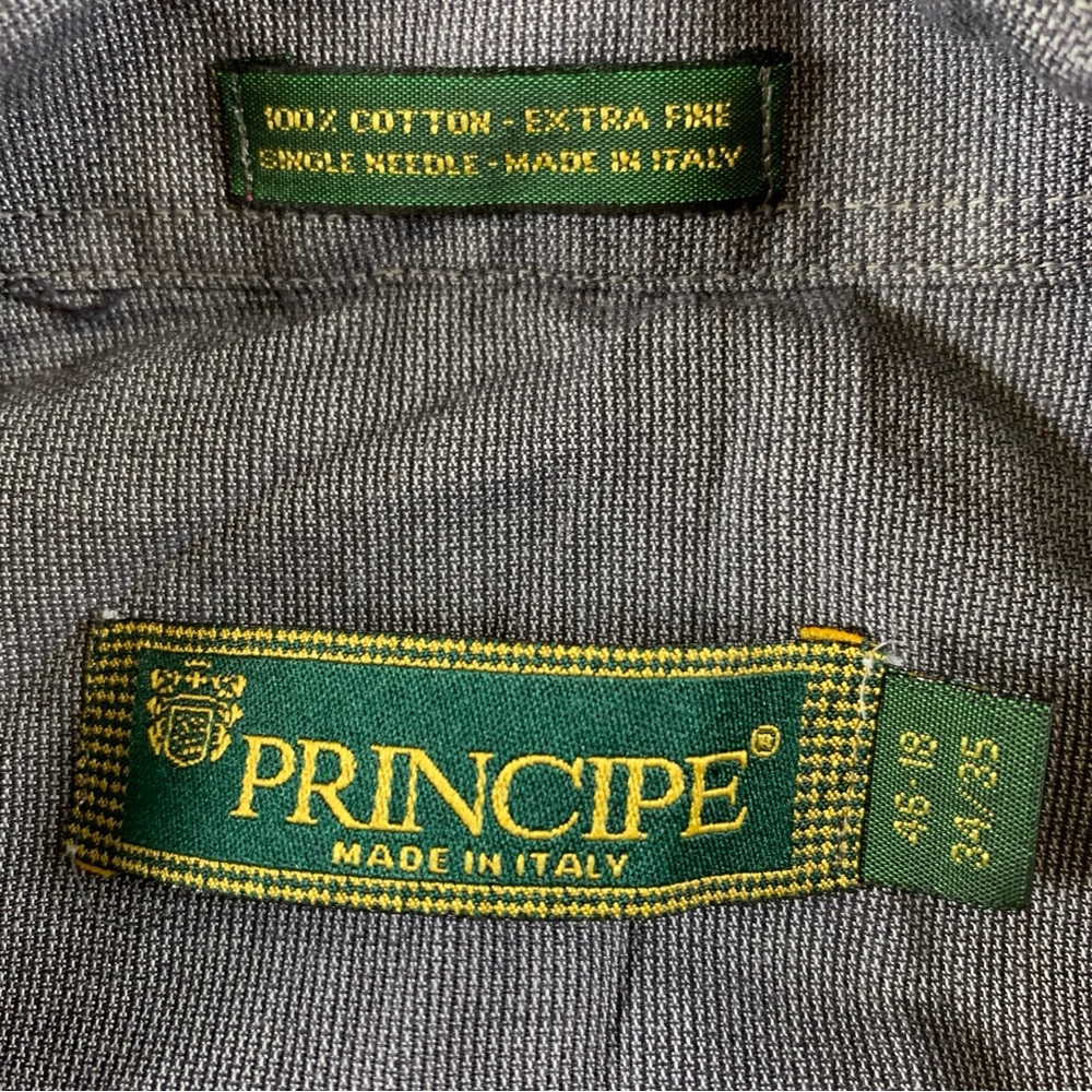 PRINCIPE Shirt Men's 46-18 (34/35) Long Sleeve Button‎ Up Extra Fine Gray -Flaw* - Picture 3 of 10